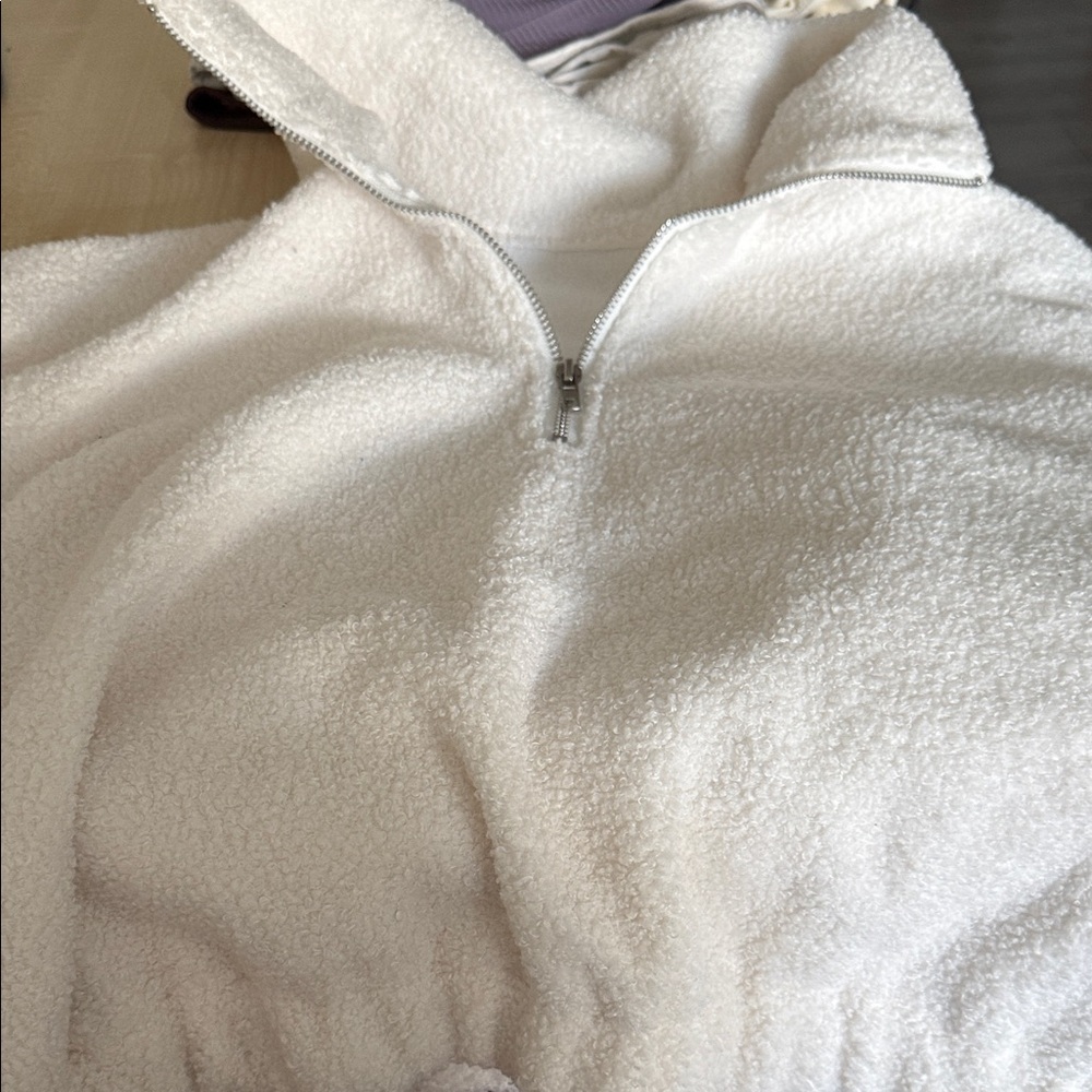 Cozy White Sherpa Half-Zip Pullover